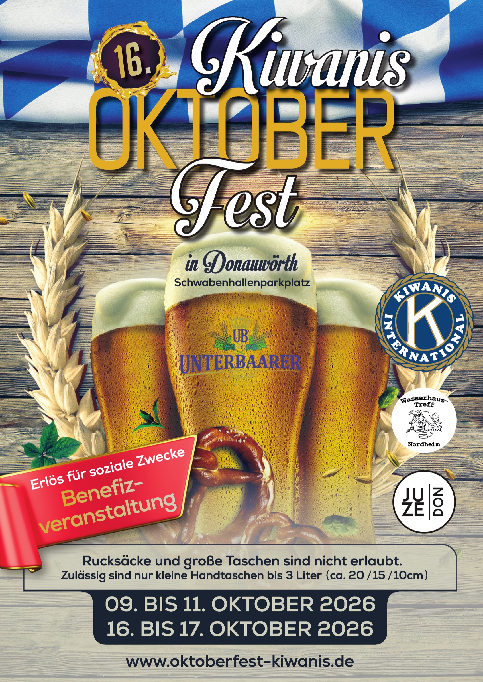 Plakat zum 16. Kiwanis Oktoberfest 2026 in Donauwörth